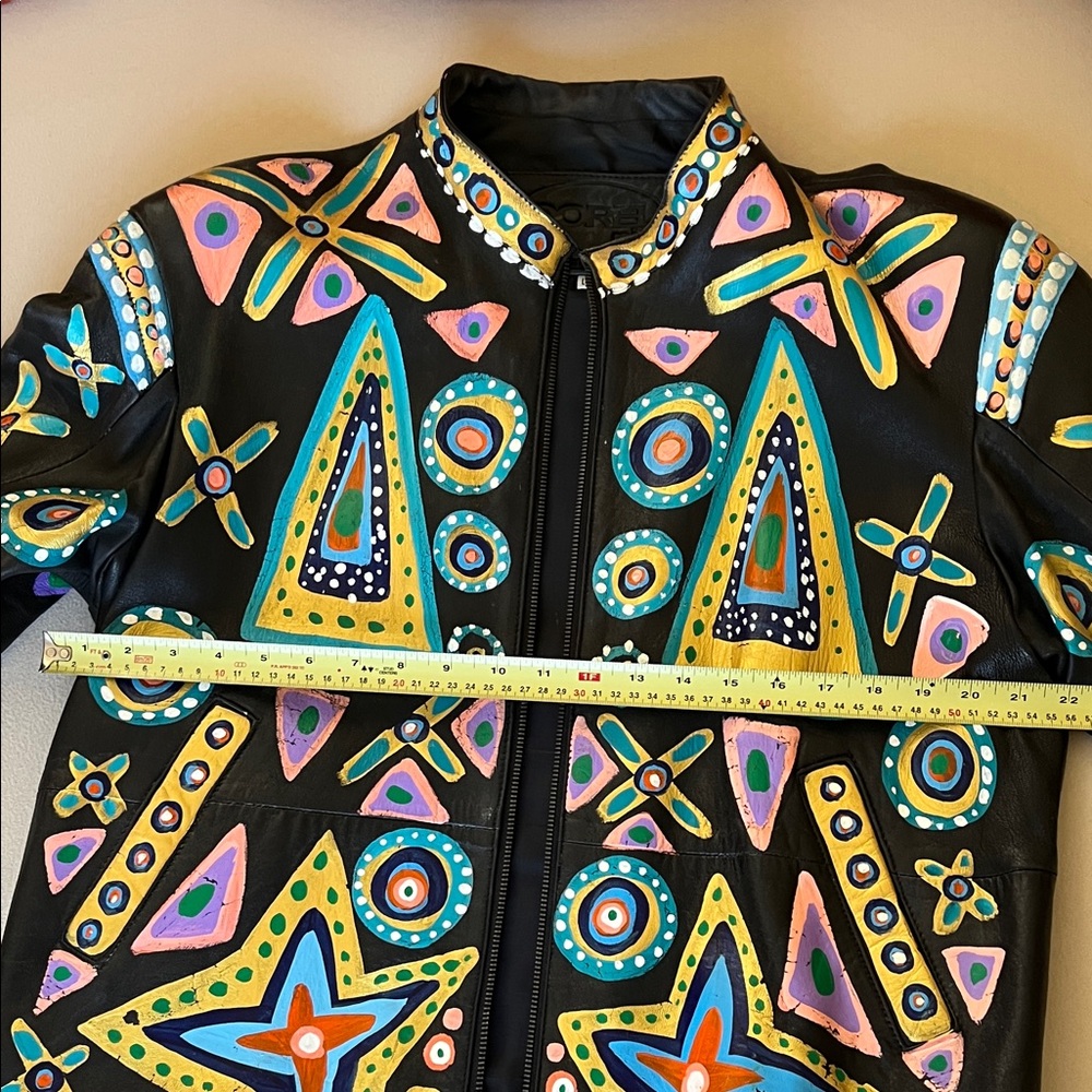 Colorful Patterned Leather Jacket - image 7